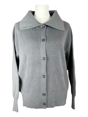 ALFANI POP of Grey Button Front Ribbed Cardigan, Size XL.